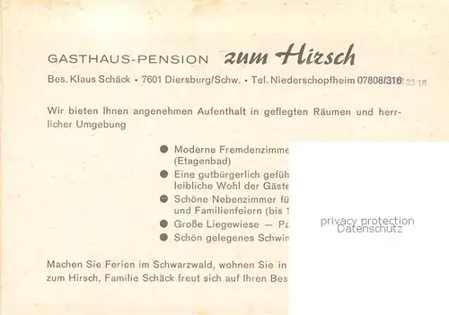 AK / Ansichtskarte 73813891 Diersburg Gasthaus Pension zum Hirsch Garten Diersburg