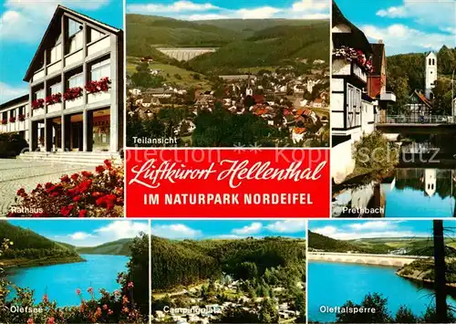 AK / Ansichtskarte  Hellenthal_Eifel Rathaus Panorama Prethbach Olefsee Campingplatz Oleftalsperre Hellenthal_Eifel