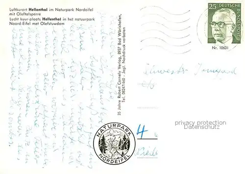 AK / Ansichtskarte  Hellenthal_Eifel Prethbach Panorama Oleftalsperre Kath Kirche Hellenthal_Eifel