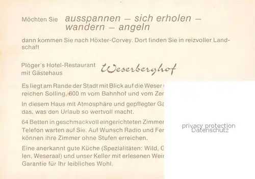 AK / Ansichtskarte  Hoexter_Weser Hotel Restaurant Weserbergdorf Hoexter Weser