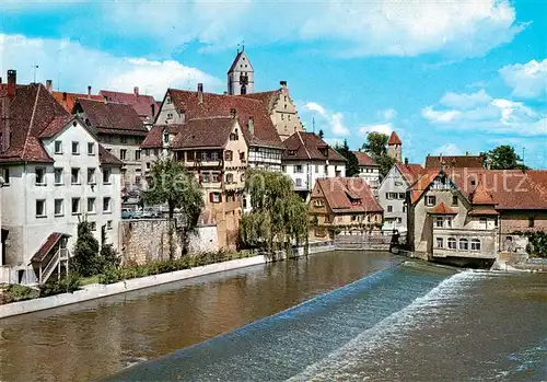 AK / Ansichtskarte  Riedlingen_Donau Donauwehr mit Muehltoerle und Rathaus Riedlingen Donau