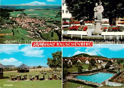 AK / Ansichtskarte  Rauschenberg_Hessen Fliegeraufnahme Marktbrunnen Grillplatz Freibad Rauschenberg Hessen