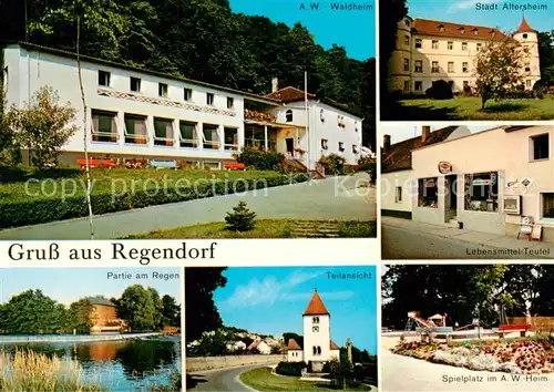 AK / Ansichtskarte 73814042 Regendorf Waldheim Altersheim Lebensmittel Teufel Regenpartie Teilansicht Spielplatz Regendorf