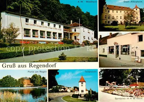 AK / Ansichtskarte  Regendorf Waldheim Altersheim Lebensmittel Teufel Regenpartie Teilansicht Spielplatz Regendorf