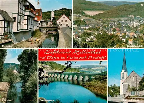 AK / Ansichtskarte  Hellenthal_Eifel mit Oleftalsperre Prethbach Panorama Kath Kirche Hellenthal_Eifel