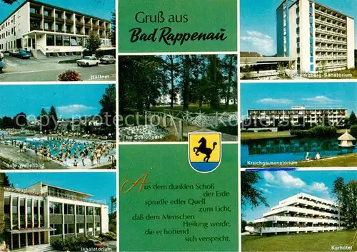 AK / Ansichtskarte 73814091 Bad_Rappenau Haeffner Sole Wellenbad Inhalatorium Schwarzberg Sanatorium Kraichgausanatorium Kurhotel Schlosspark Bad_Rappenau