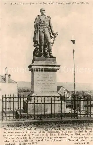 AK / Ansichtskarte Auxerre_89 Statue du Marechal Darout Duc d Auerstaedt 