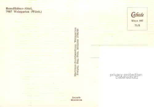 AK / Ansichtskarte  Weingarten_Wuerttemberg Benediktiner Abtei Fliegeraufnahme Weingarten Wuerttemberg