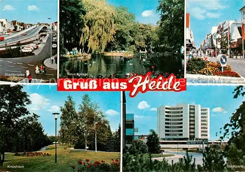 AK / Ansichtskarte 73814300 Heide_Holstein Wasserturm Gehstrasse Friedrichstrasse Kreishaus Stadtbruecke Neue Anlage Heide_Holstein