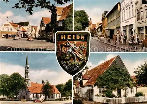 AK / Ansichtskarte 73814302 Heide_Holstein Ortsansichten Kirche Stadtwappen Heide_Holstein