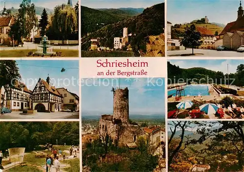 AK / Ansichtskarte 73814343 Schriesheim Teilansichten Minigolf Burgruine Schwimmbad Schriesheim