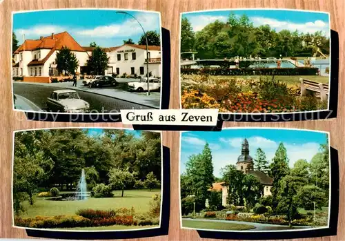 AK / Ansichtskarte  Zeven Strassenpartie Schwimmbad Park Fontaene Kirche Zeven