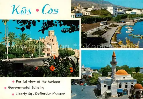 AK / Ansichtskarte 73814466 Cos_Kos_Greece Partial view of the harbour Governmental Building Liberty Sq Defterdar Mosque 