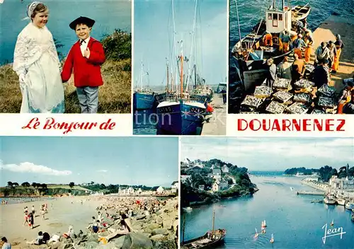 AK / Ansichtskarte Douarnenez_29_Finistere Costume Thoniers Debarquement de la sardine La plage du Ris Port Rhu 