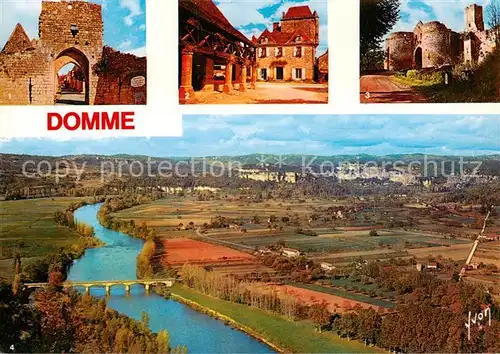 AK / Ansichtskarte Domme_24_Dordogne Porte Delbos Les Anciennes Halles et la Maison du Gouverneur La Porte des Tours La Vallee de la Dordogne 