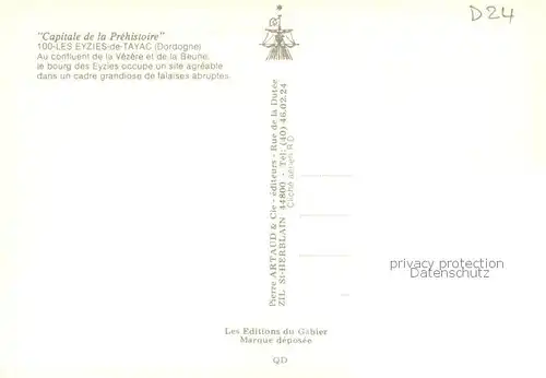AK / Ansichtskarte Les_Eyzies de Tayac Sireuil_24_Dordogne Au confluent de la Vezere et de la Beune le bourg des Eyzies occupe un site agreable dans un cadre grandiose de falaises abruptes 