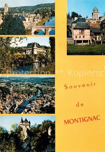 AK / Ansichtskarte Montignac_Dordogne Le Pont et leglise Le chateau de Losse Vue generale Le chateau de Belcayre Vieilles maisons au bord de la Vezere Montignac Dordogne