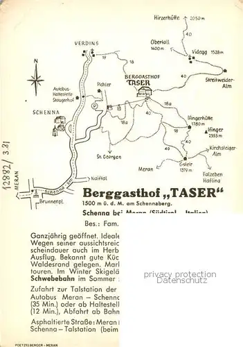 AK / Ansichtskarte  Seilbahn_Cable-Car_Telepherique Berggasthof Taser Schennau Bei Meran 