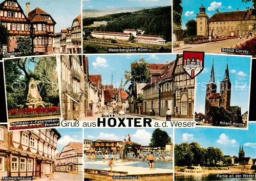 AK / Ansichtskarte  Hoexter_Weser Dechaner Ehrenmal Fachwerkhaeuser Altstadt Freibad Weserbergland-Klinik Schloss Corvey Kirche Hoexter Weser