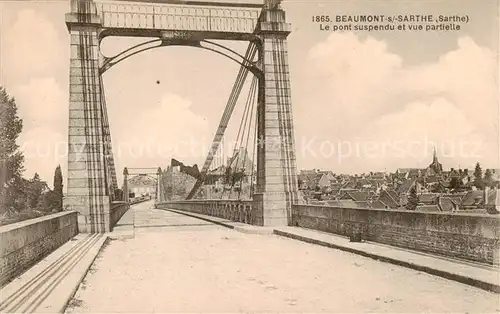 AK / Ansichtskarte Beaumont sur Sarthe Pont suspendu et vue partielle Beaumont sur Sarthe