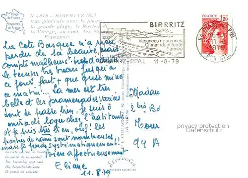 AK / Ansichtskarte Biarritz_Pyrenees_Atlantiques Vue generale avec le phare la grande plage le Rocher de la Vierge au fond les Monts Espagnols Biarritz_Pyrenees