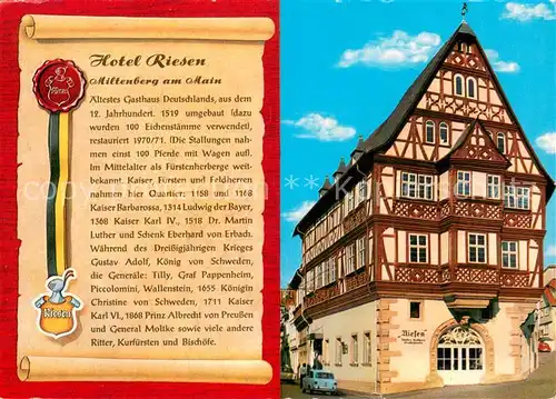 AK / Ansichtskarte 73814876 Chronik-AK Miltenberg Main Hotel Riesen 