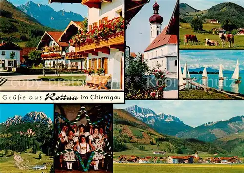 AK / Ansichtskarte  Rottau_Chiemgau Ortspartie Kirche Seepartie Panorama Rottau Chiemgau