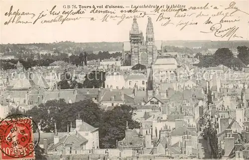 AK / Ansichtskarte Tours_37 a vol doiseau La cathedrale et le theatre 