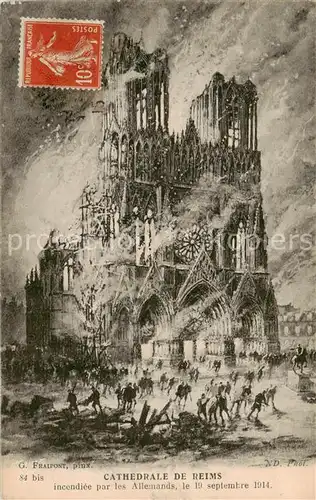AK / Ansichtskarte Reims_51 Cathedrale de Reims incendiee par les Allemands le 19 sept 1914 