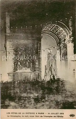 AK / Ansichtskarte Paris_75 Les Fetes de la Victoire a Paris 14 Juillet 1919 Le Cenotaphe la nuit sous lArc de Triomphe de l Etoile 