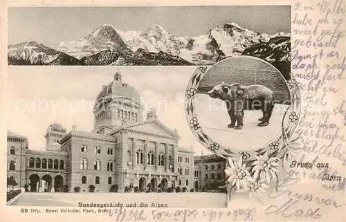 AK / Ansichtskarte Bern_BE Bundesgebaeude und die Alpen mit Baer Bern_BE