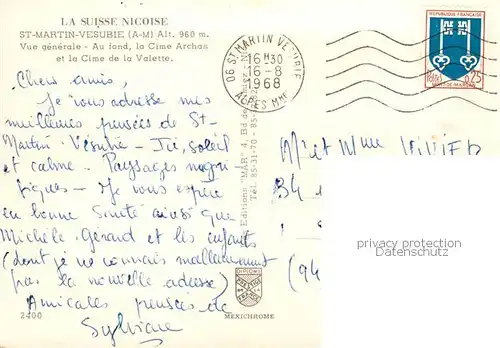 AK / Ansichtskarte  St-Martin-Vesubie_06 Vue generale Au fond la Cime Archas et la Cime de la Valette 