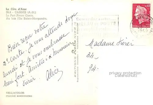 AK / Ansichtskarte  Cannes_06 Le Port Pierre Canton Au loin lIle Sainte Marguerite Vue aerienne 