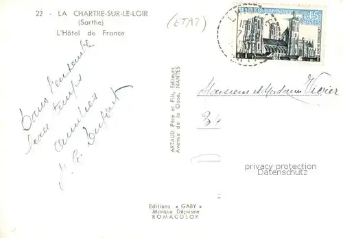AK / Ansichtskarte  La_Chartre-sur-le-Loir_72_Sarthe Hotel de France 