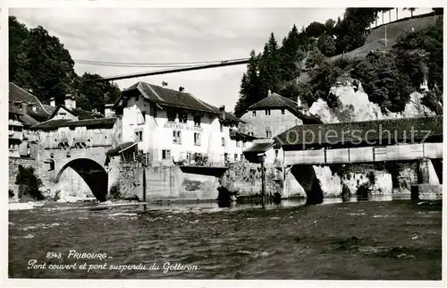 AK / Ansichtskarte  Fribourg_FR Pont couvert et pont suspendu du Gotteron Fribourg FR