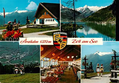 AK / Ansichtskarte 73815879 Zell_See_AT Areitalm Panorama Sessellift Speisesaal Trachtenmaedchen 