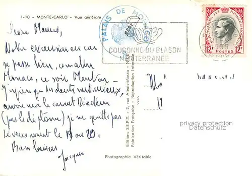 AK / Ansichtskarte  Monte-Carlo_Monaco Vue generale 