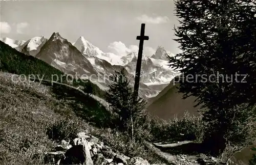 AK / Ansichtskarte  St_Luc_VS Croix sur le chemin de St Luc a Chandolin Le Blanc Besso Gabelhorn Cervin 