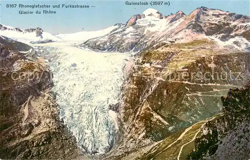 AK / Ansichtskarte  Rhonegletscher_Glacier_du_Rhone_VS und Furkastrasse mit Galenstock 