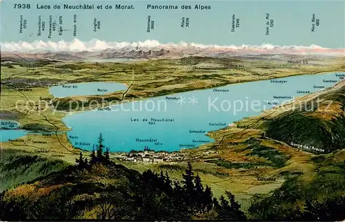 AK / Ansichtskarte Neuchatel_NE Lacs de Neuchatel et de Morat Panorama des Alpes Neuchatel NE