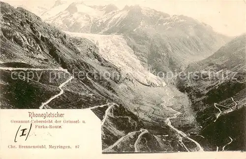 AK / Ansichtskarte Rhonegletscher_Glacier_du_Rhone_VS Gesamtuebersicht der Grimsel und Furka Route 