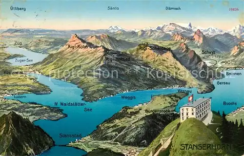 AK / Ansichtskarte Stanserhorn_1898m_NW Vierwaldstaettersee Panoramakarte 
