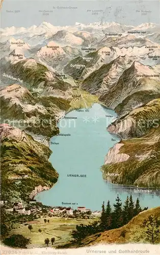 AK / Ansichtskarte Urnersee Panoramakarte mit Gotthardroute Urnersee