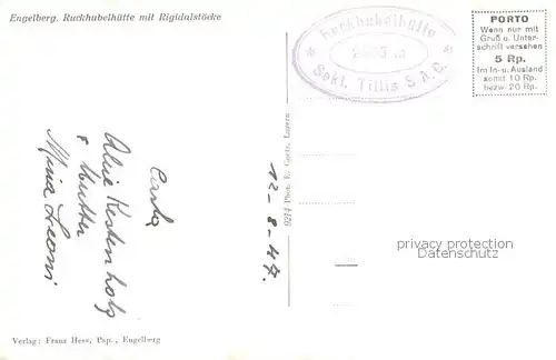 AK / Ansichtskarte Engelberg__OW Ruckhuebelhuette mit Rigidalstoecke Unterwaldner Voralpen 