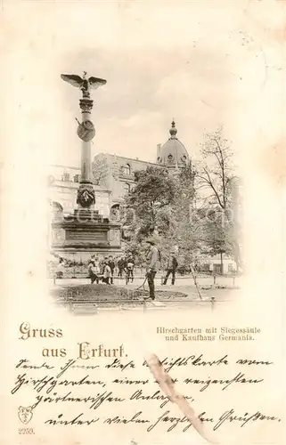 AK / Ansichtskarte 73816588 Erfurt Hirschgarten mit Siegessaeule und Kaufhaus Germania Erfurt