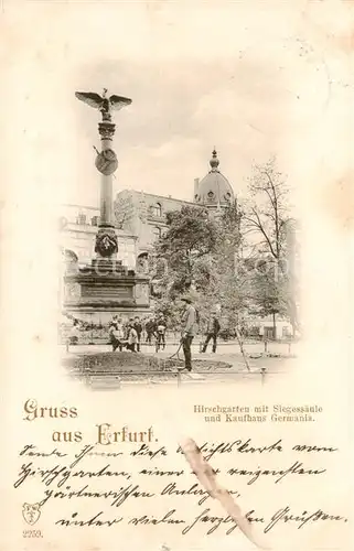 AK / Ansichtskarte  Erfurt Hirschgarten mit Siegessaeule und Kaufhaus Germania Erfurt