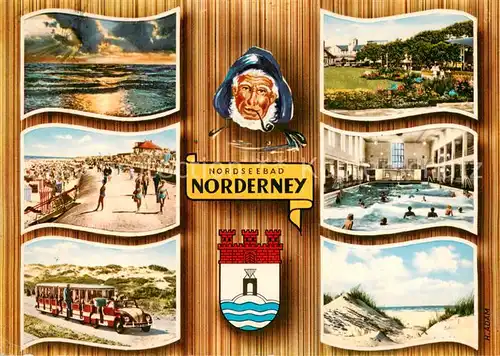 AK / Ansichtskarte  Norderney_Nordseebad Strand Inselbahn Park Wellenschwimmbad Duenen Norderney_Nordseebad