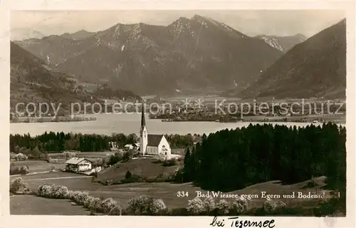 AK / Ansichtskarte 73816739 Bad_Wiessee Panorama Blick gegen Egern und Bodenschneid Alpen Bad_Wiessee
