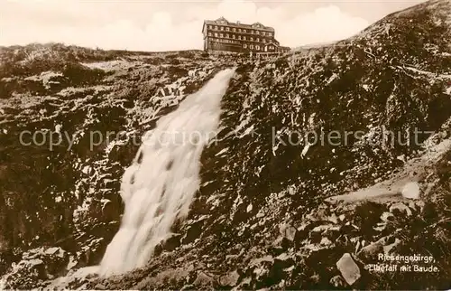 AK / Ansichtskarte  Riesengebirge_Schlesischer_Teil Elbfall mit Baude 