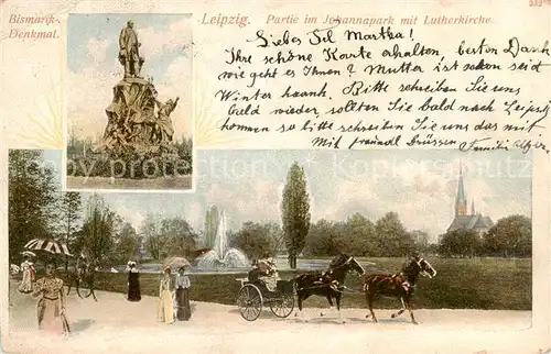 AK / Ansichtskarte  Leipzig Bismarck Denkmal Partie im Johannapark mit Lutherkirche Leipzig